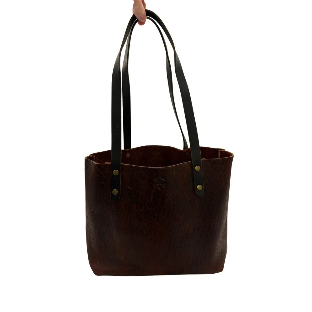 AK Leather The Tote Bag Brown Pebbled Rivets Alaska